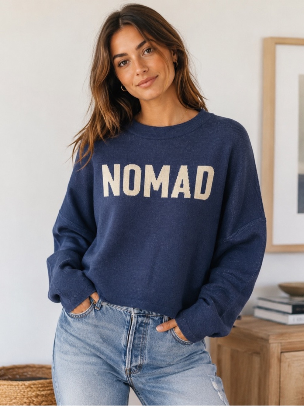 Town Pride Nomad Sunrise Knit Sweater XS Navy Made in USA